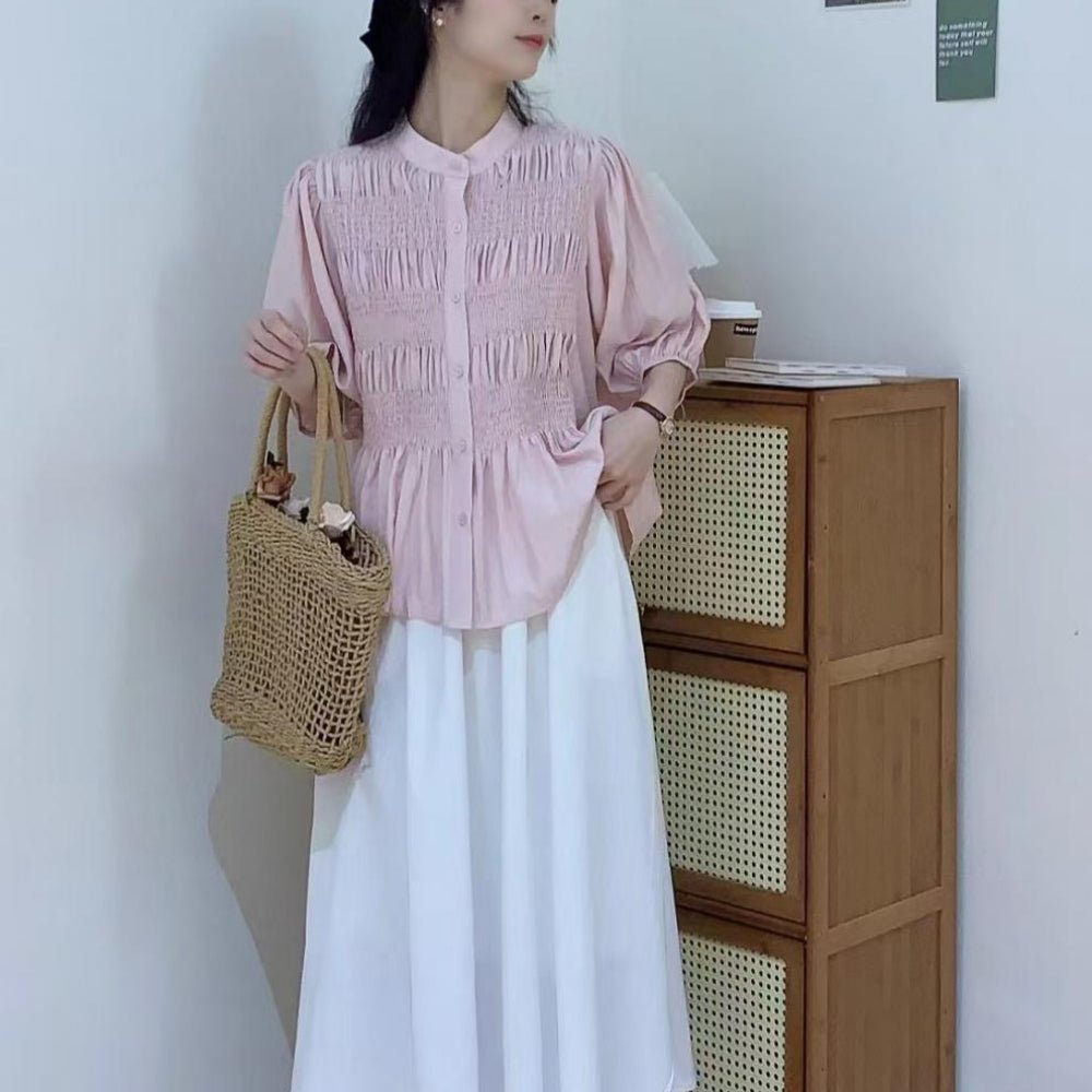 フロントシャーリング5分袖ブラウス｜オフィスカジュアル レディース 通販【ミレジェネ】