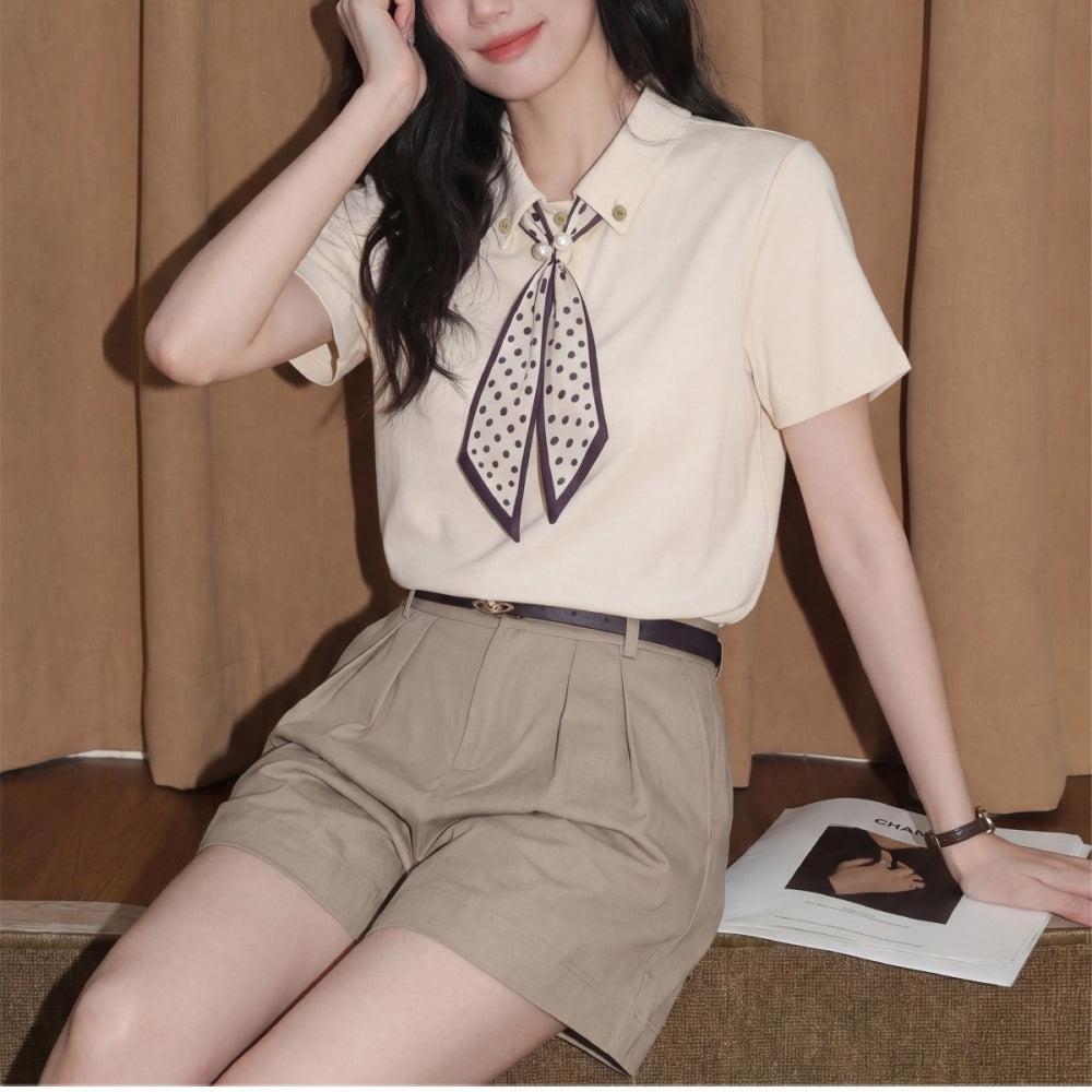 タイ付きポロカラーＴシャツ