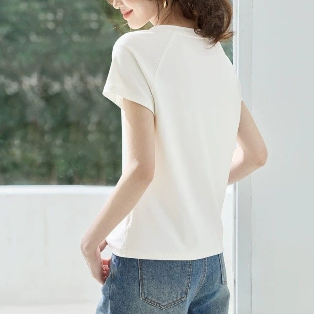 スリットネックラグランTシャツ