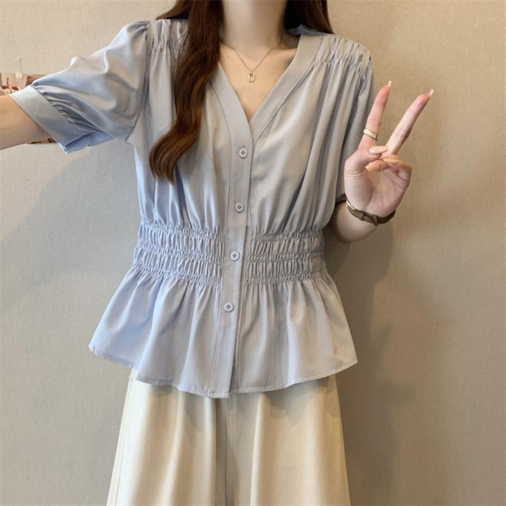ウエストシャーリングブラウス