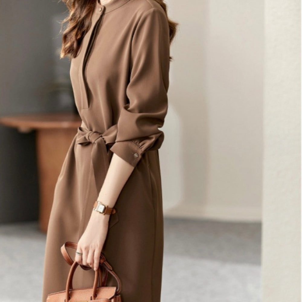 ウエストリボンミドル丈ワンピース