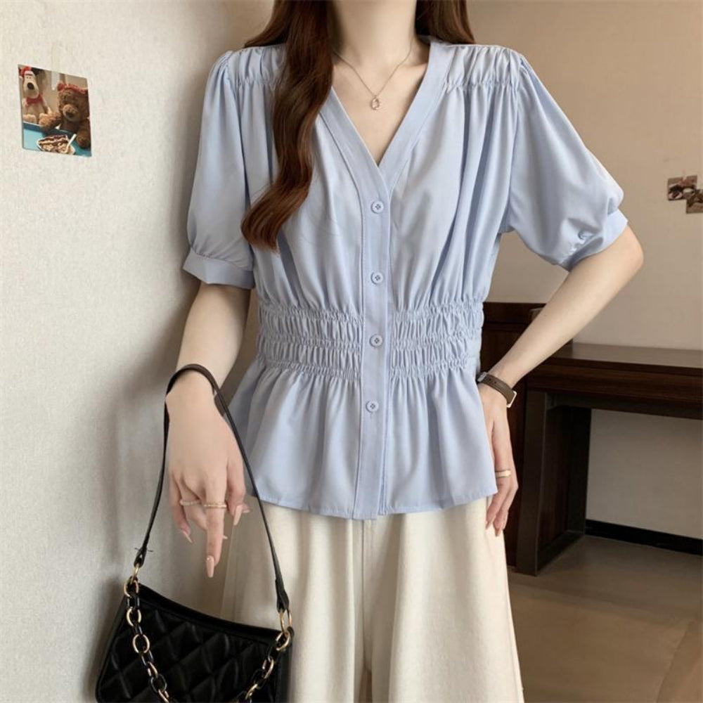 ウエストシャーリングブラウス