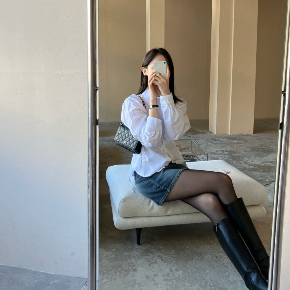 サイドリボン付きウエストシェイプシャツ