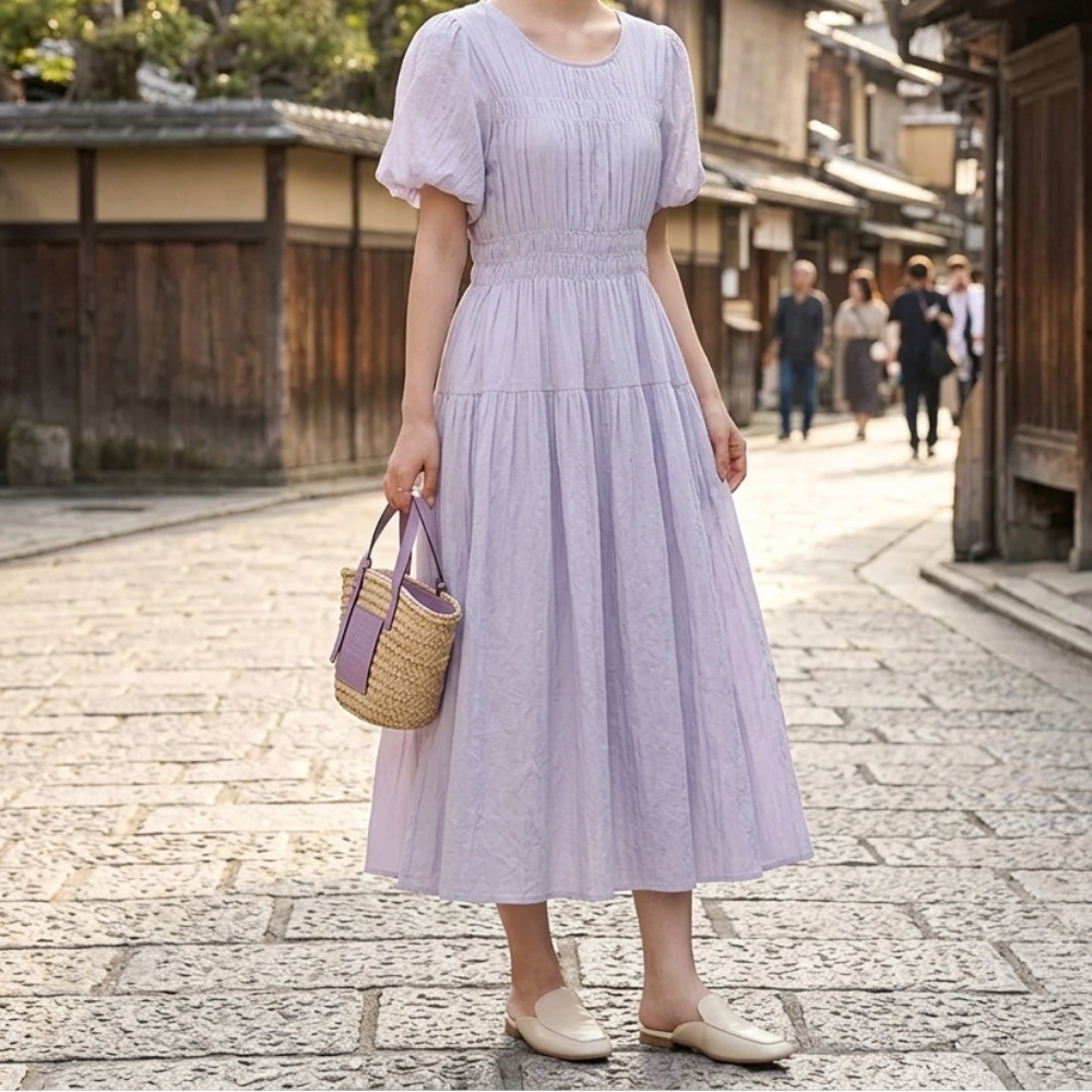 バルーンスリーブシャーリングワンピース