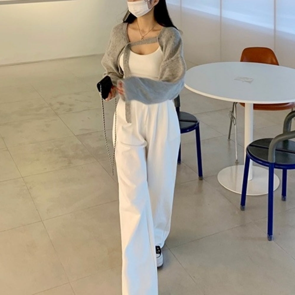 ハイウエストスウェットワイドストレートパンツ