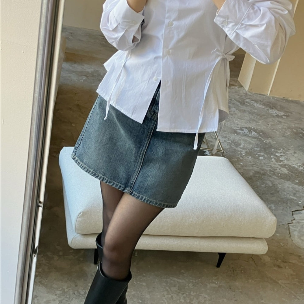 サイドリボン付きウエストシェイプシャツ