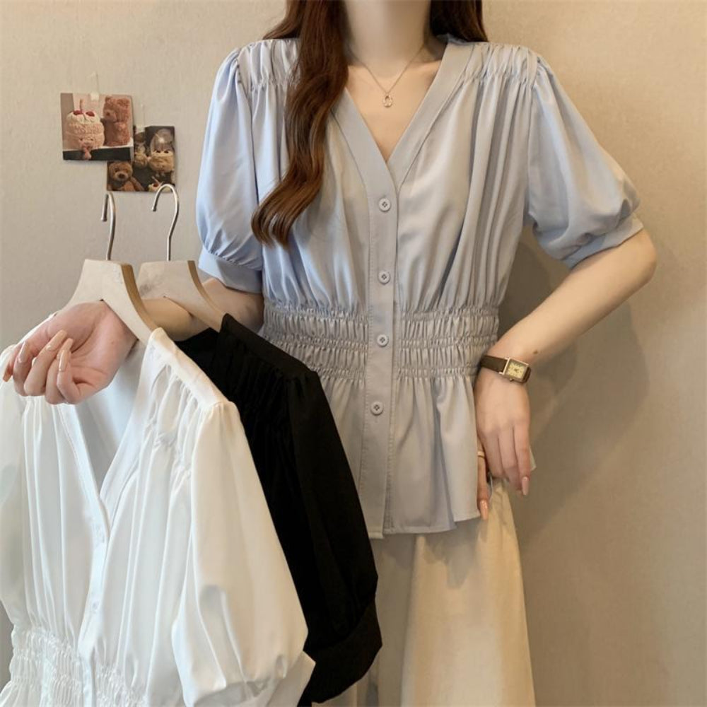 ウエストシャーリングブラウス