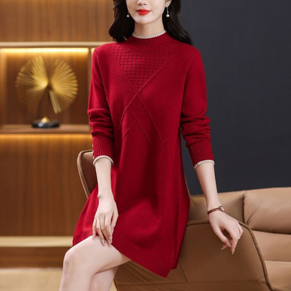 ハイネックAラインニットワンピース｜オフィスカジュアル レディース 通販【ミレジェネ】