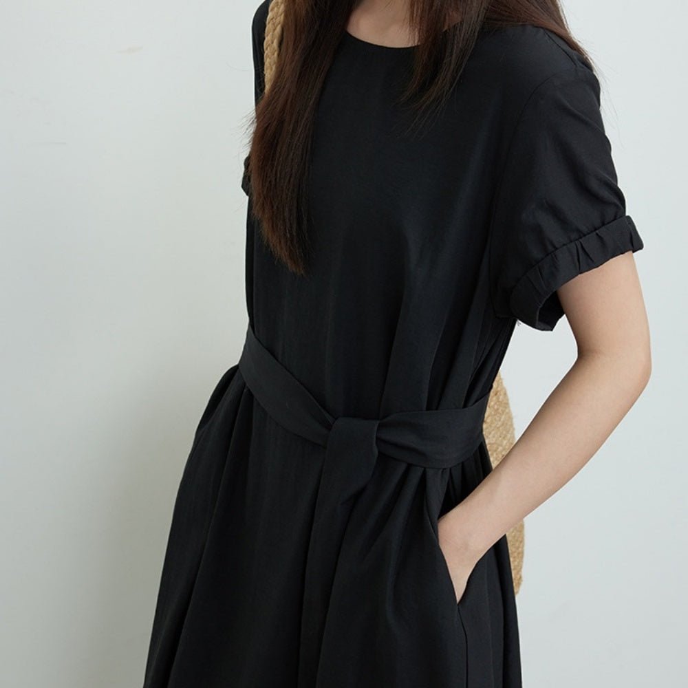 半袖ウエストマークAラインワンピース｜オフィスカジュアル レディース 通販【ミレジェネ】