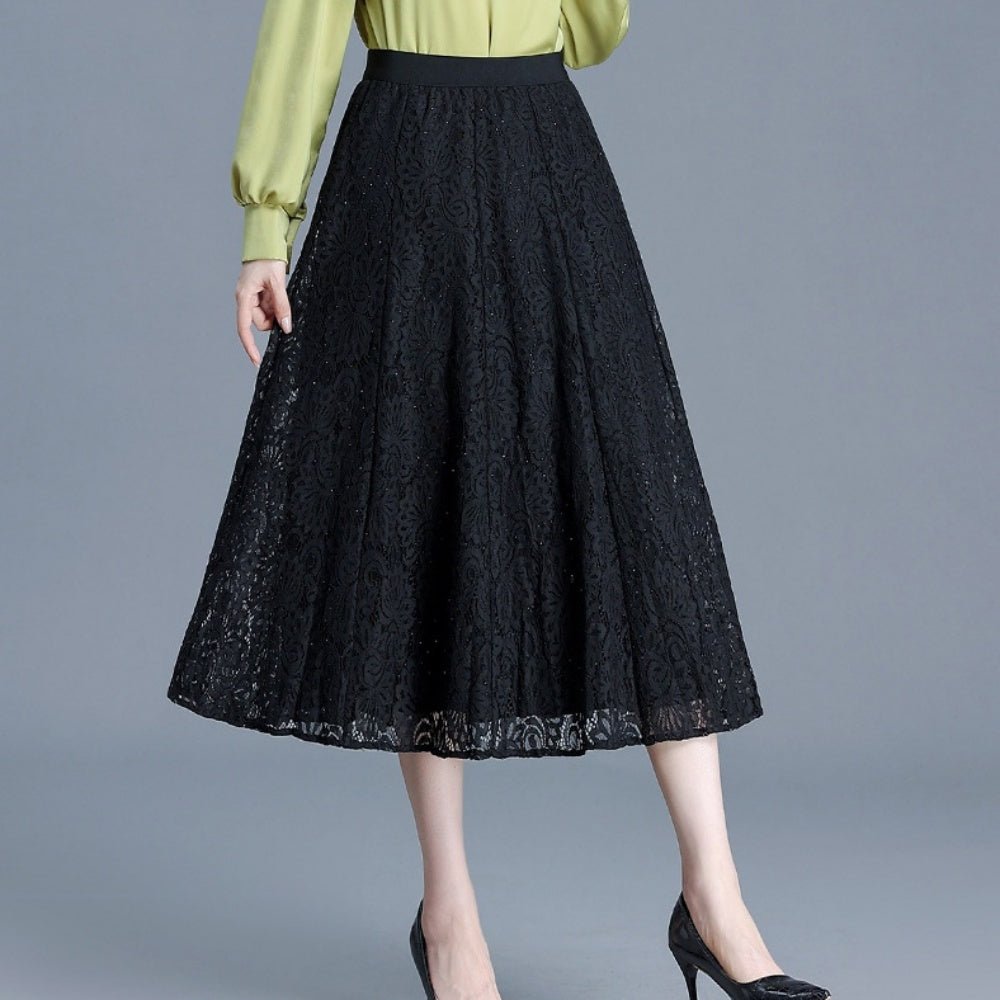 日本未入荷★Karen Millen レザーミモレ丈Aラインスカート レース生地Aラインスカート|オフィスカジュアル レディース