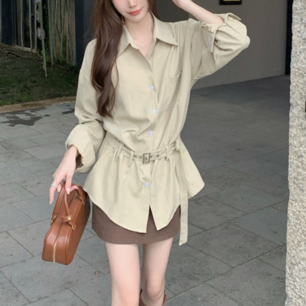 共地ベルト付きカラーシャツ｜オフィスカジュアル レディース 通販【ミレジェネ】