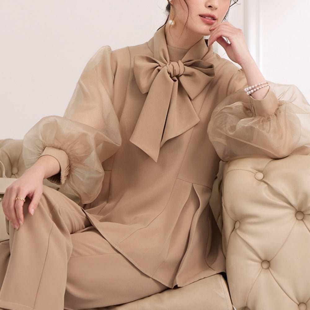 パフスリーブリボンセットアップ｜オフィスカジュアル レディース 通販【ミレジェネ】