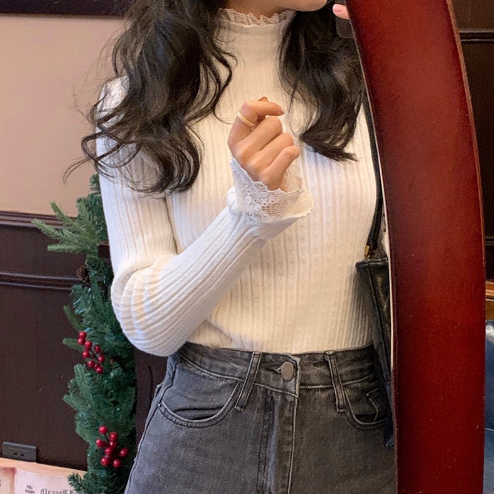 レースハイネックリブニットトップス｜オフィスカジュアル レディース 通販【ミレジェネ】