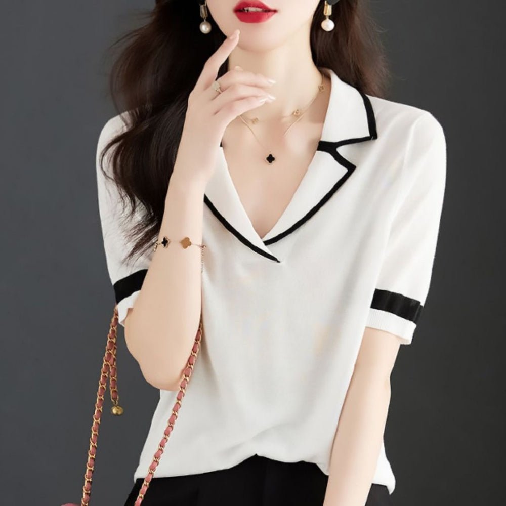 ポロニット配色トップス｜オフィスカジュアル レディース 通販【ミレジェネ】