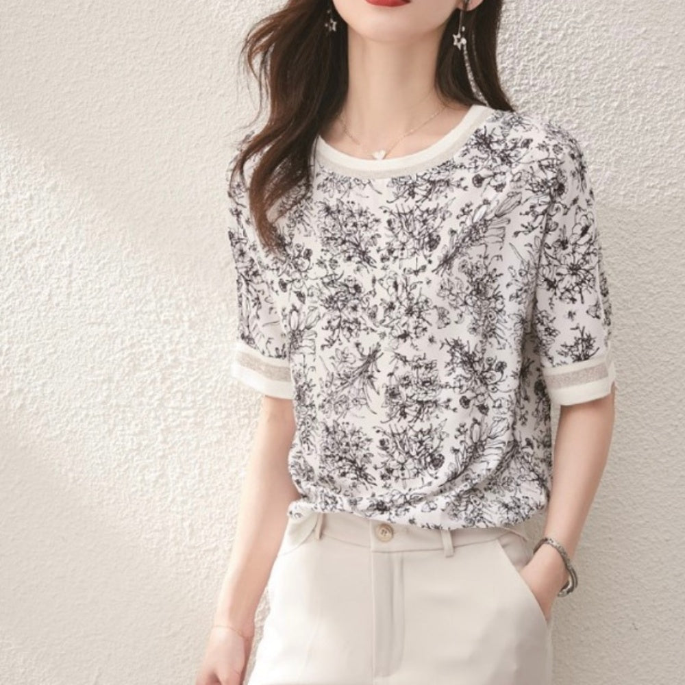 花柄シルキートップス｜オフィスカジュアル レディース 通販【ミレジェネ】