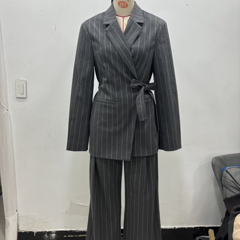 ピンストライプラップジャケット｜オフィスカジュアル レディース 通販【ミレジェネ】