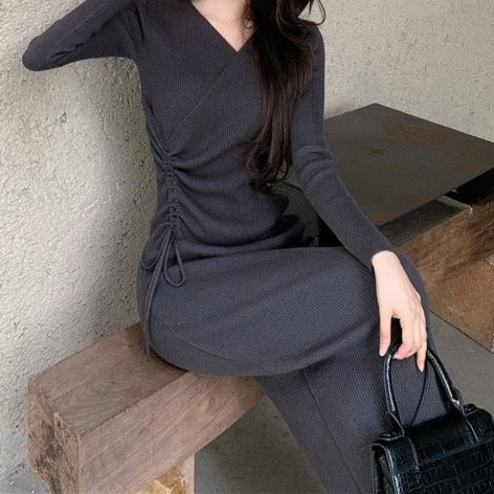 サイドレースアップニットワンピース｜オフィスカジュアル レディース 通販【ミレジェネ】