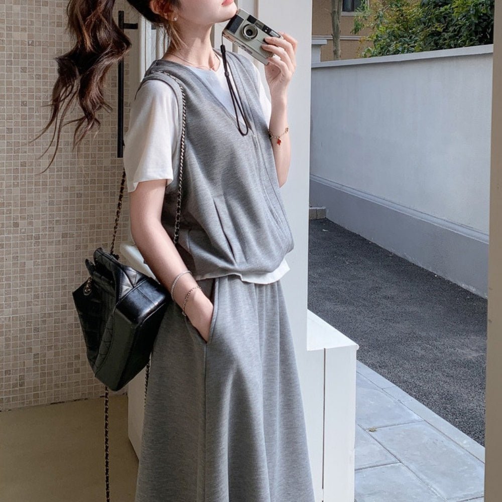 スウェットベスト・スカートセットアップ｜オフィスカジュアル