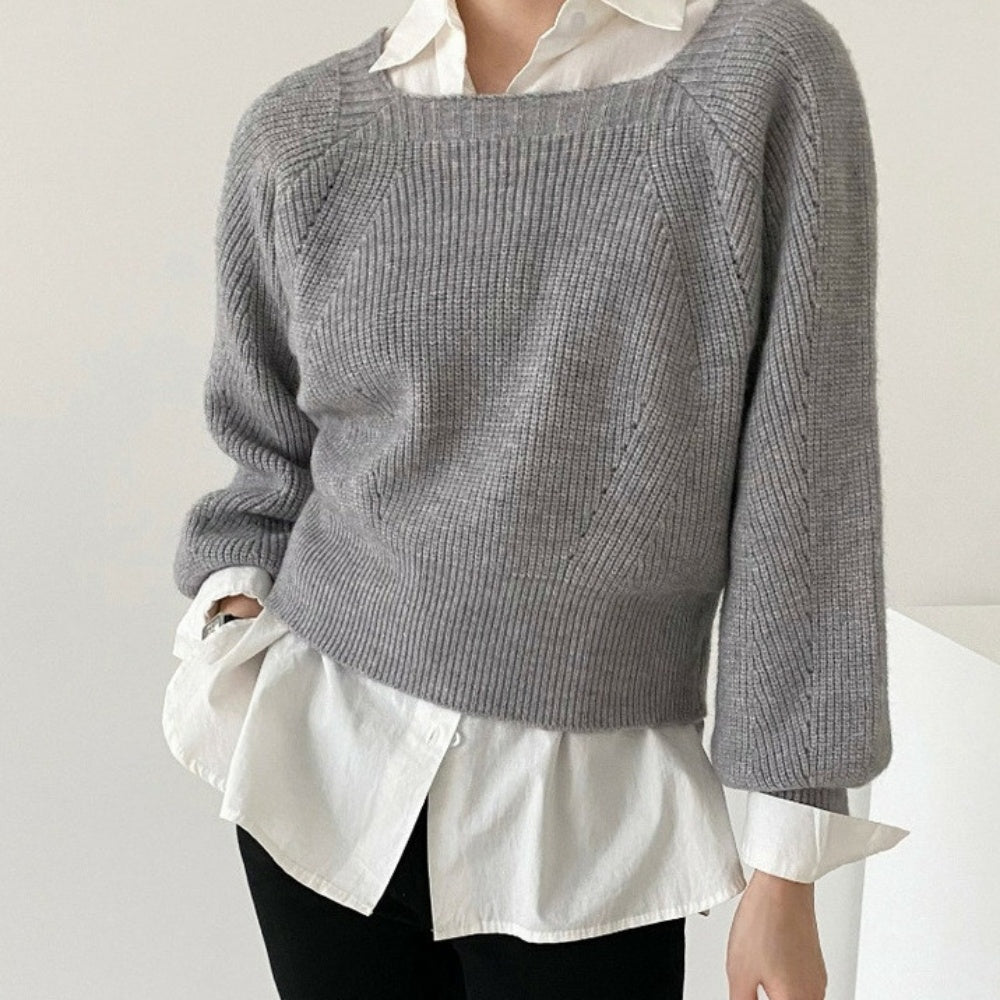 スクエアネックゆったりニットトップス｜オフィスカジュアル レディース 通販【ミレジェネ】