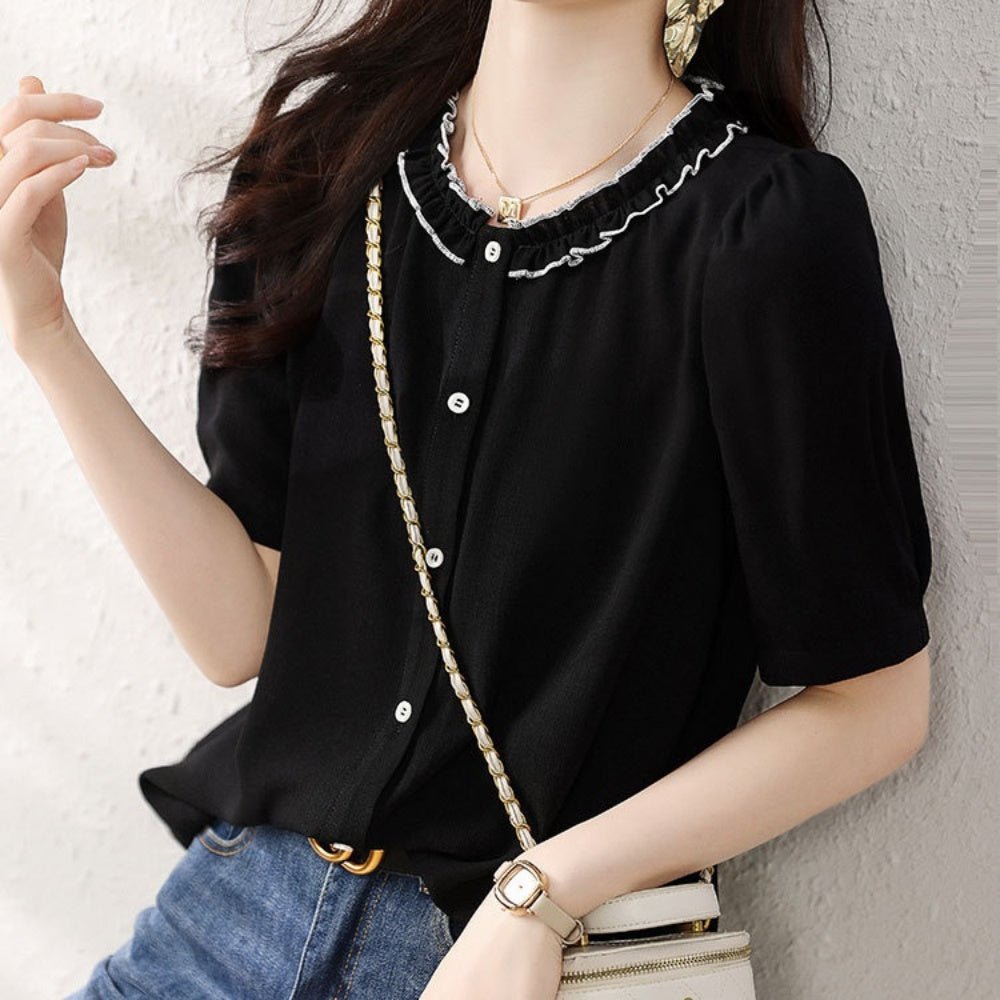 フリル襟配色ブラウス｜オフィスカジュアル レディース 通販【ミレジェネ】