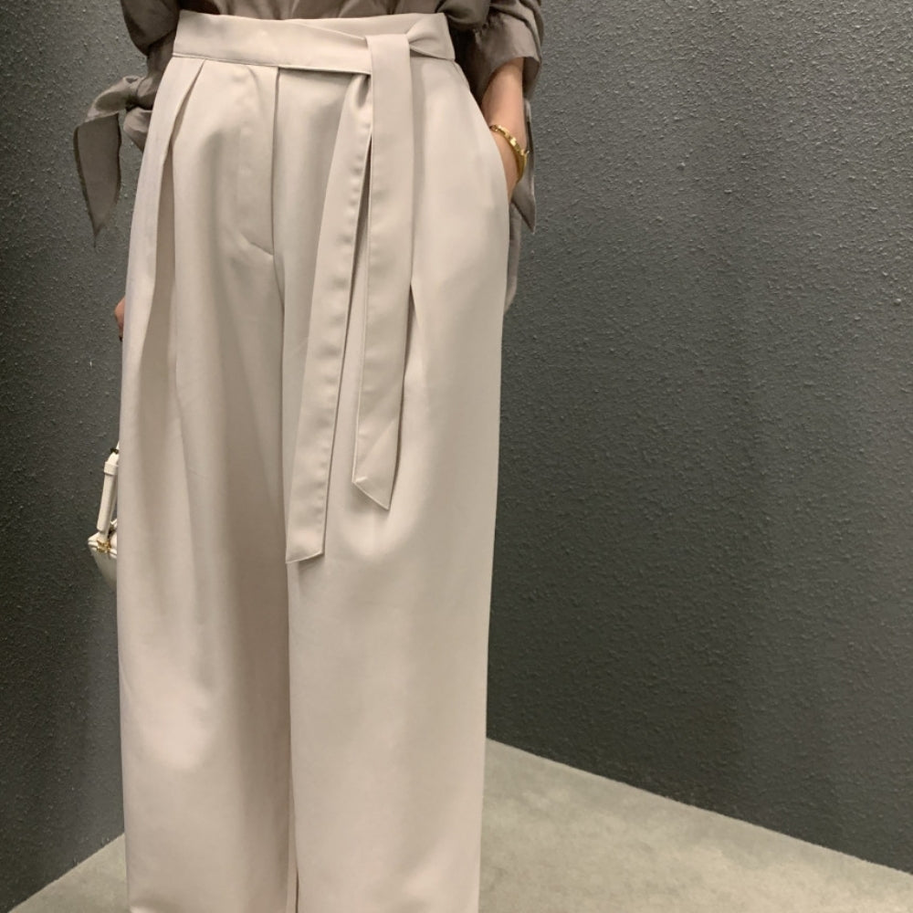 ロングベルト付きワイドストレートパンツ｜オフィスカジュアル レディース 通販【ミレジェネ】