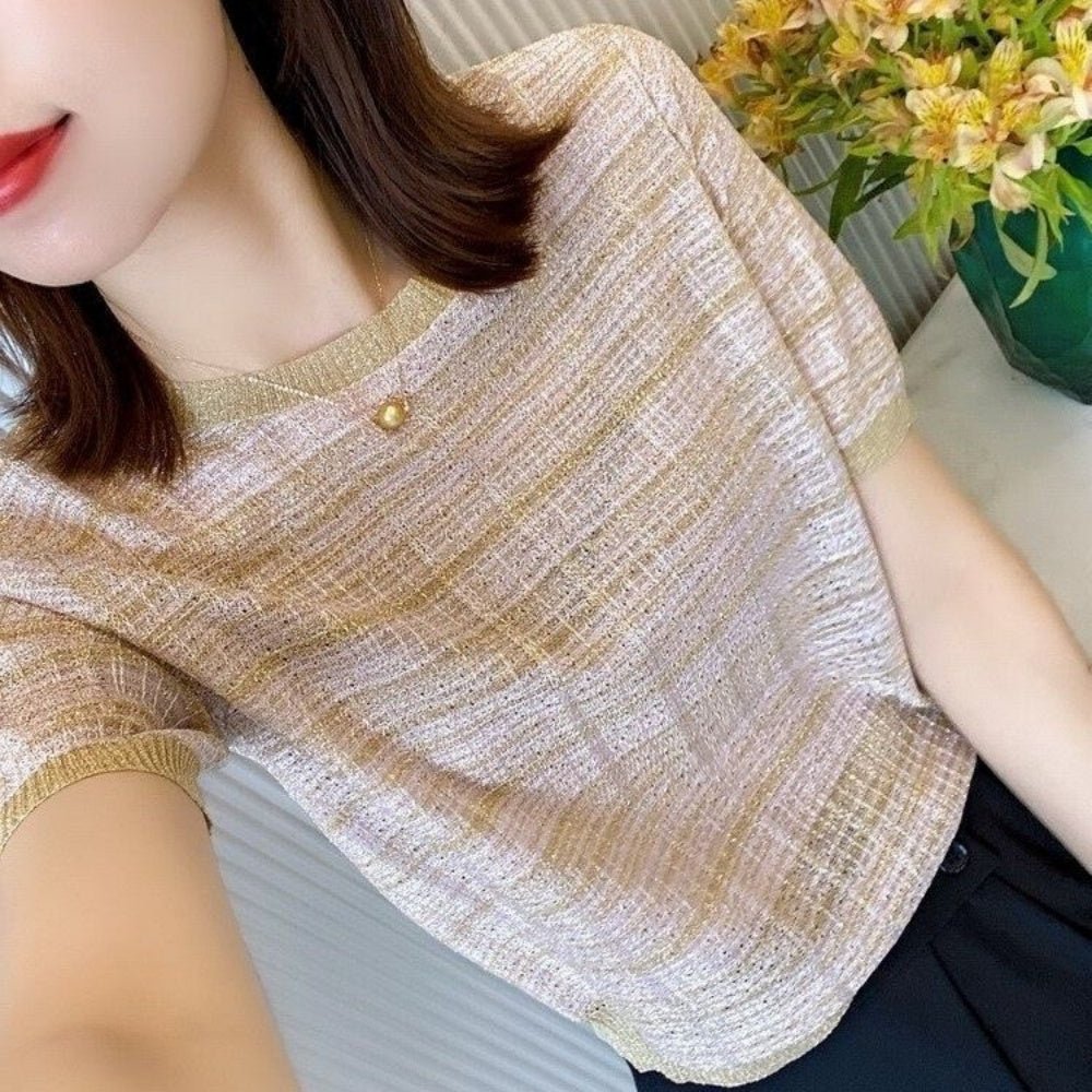 Chanel チェック柄 半袖ニット CHANEL シャネル 半袖ニット レディース38 ピンク ポリエステル