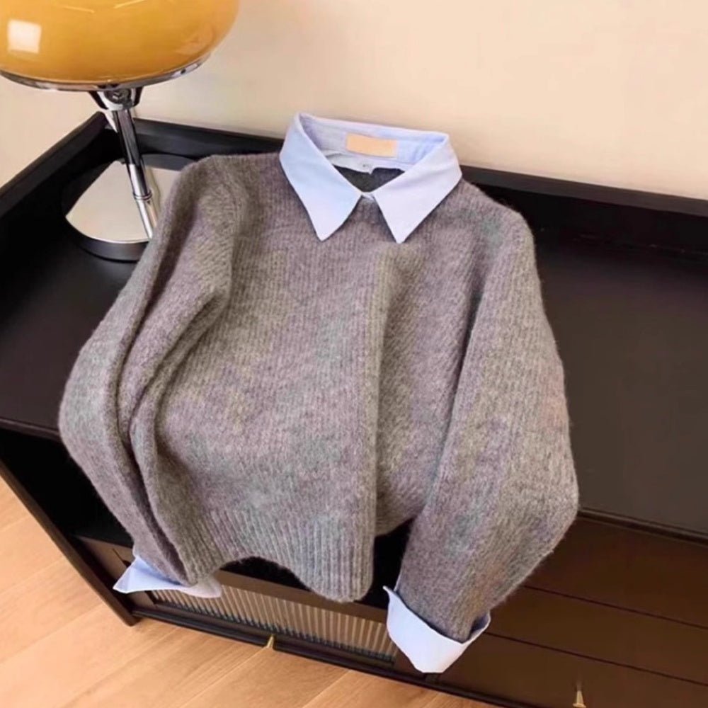 シャツレイヤー風リブニットトップス｜オフィスカジュアル レディース 通販【ミレジェネ】