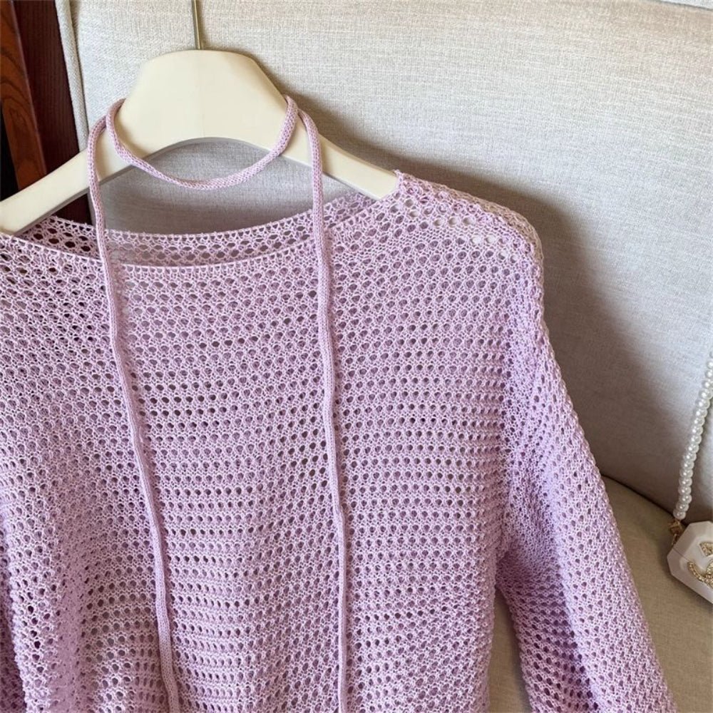 【着痩せ/通勤】ナローリボン付きメッシュニットトップス[ミレジェネ]｜オフィスカジュアル レディース 通販【ミレジェネ】