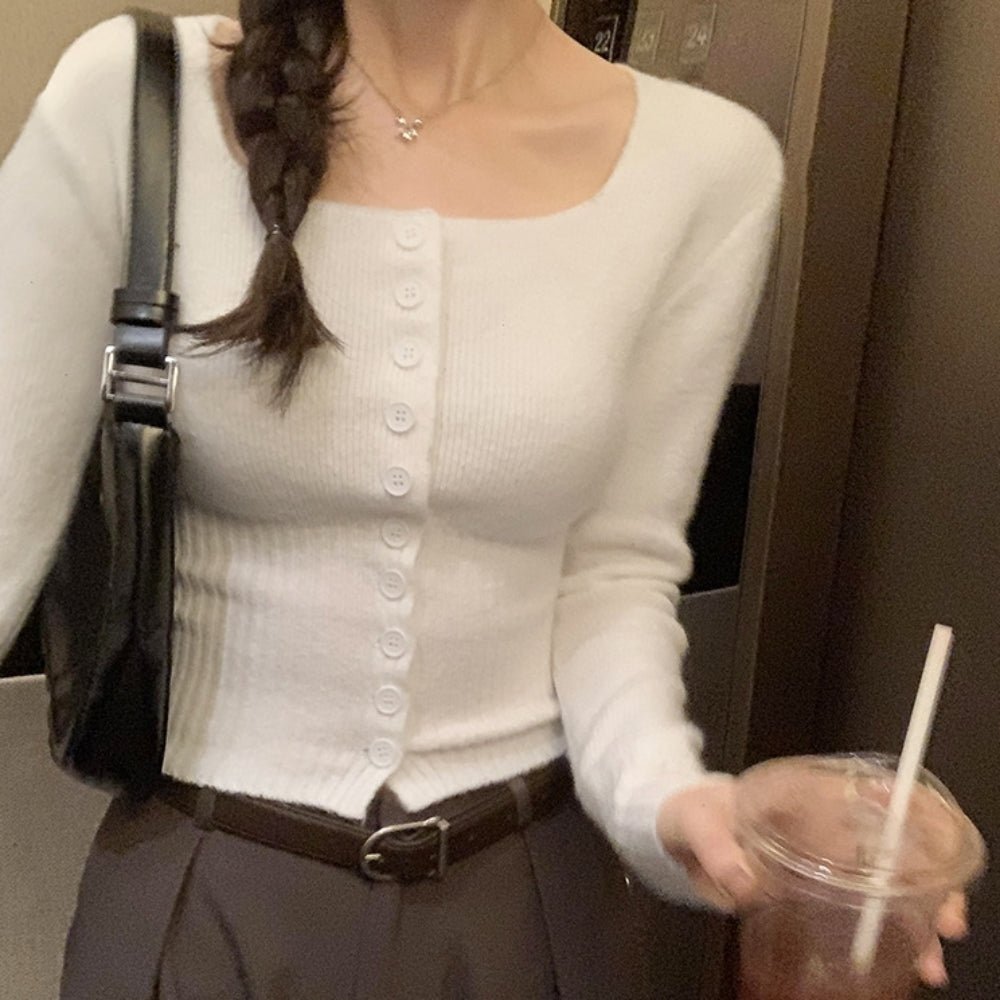 ベーシックスクエアネックカーディガン｜オフィスカジュアル レディース 通販【ミレジェネ】