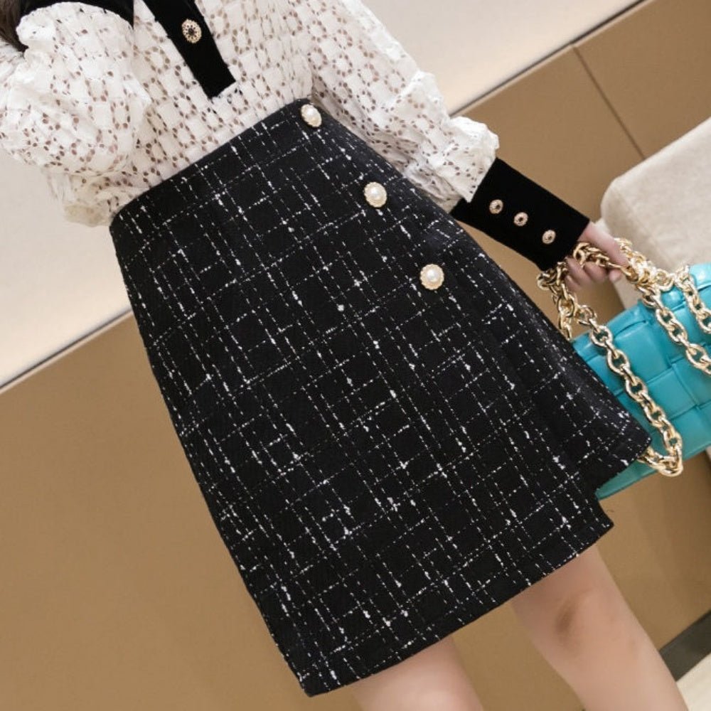 アシメボタンラップ風ツイードスカート｜オフィスカジュアル レディース 通販【ミレジェネ】