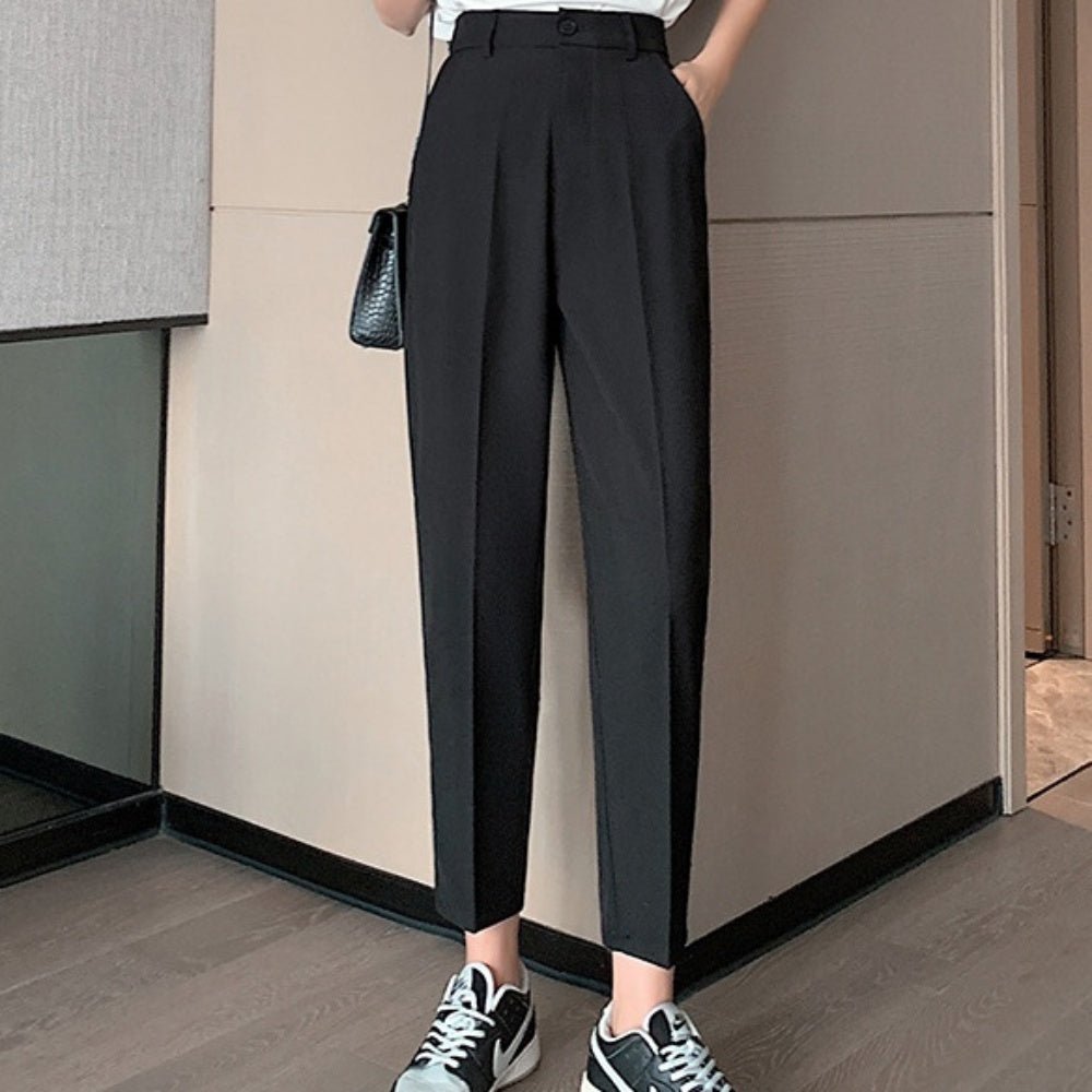 後ろゴムハイウエスト線有りクロップドパンツ｜オフィスカジュアル