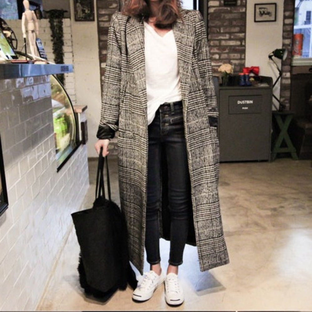 チェック柄ロングチェスターコート｜オフィスカジュアル
