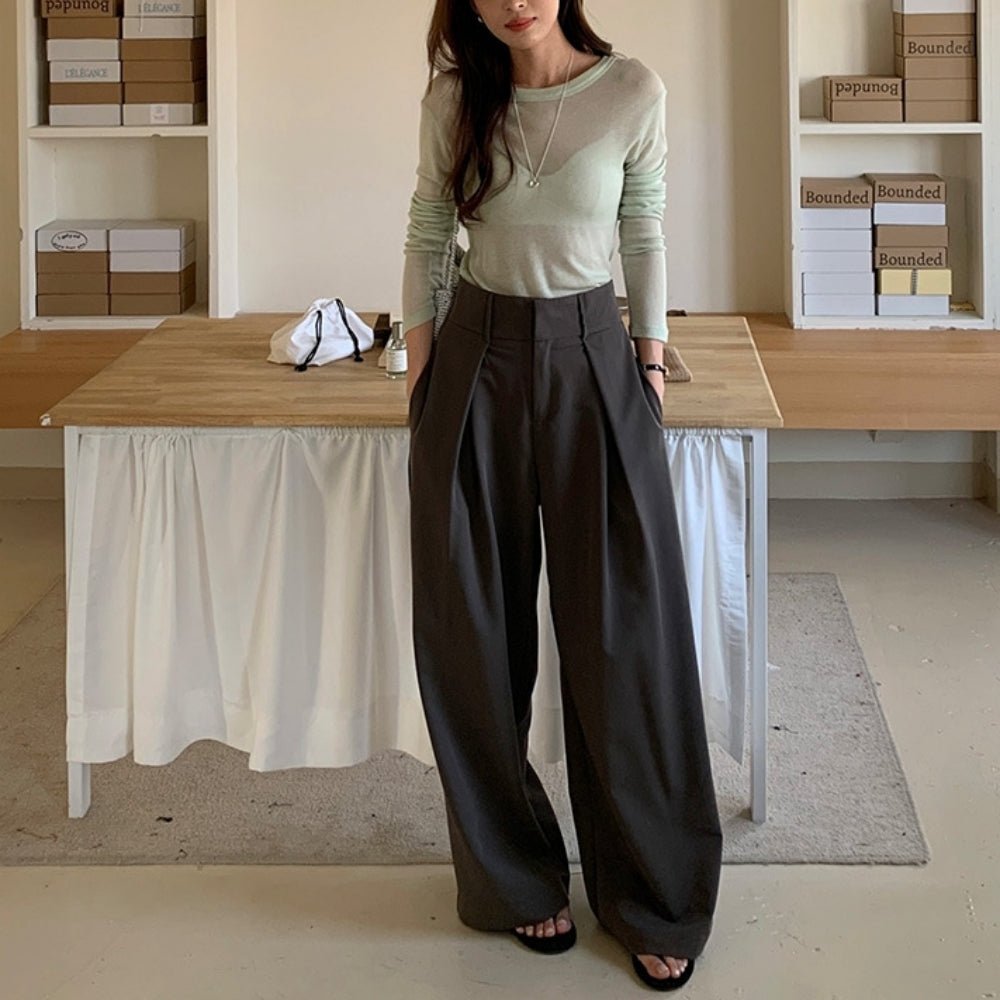 フロントワイドタックハイウエストパンツ｜オフィスカジュアル レディース 通販【ミレジェネ】
