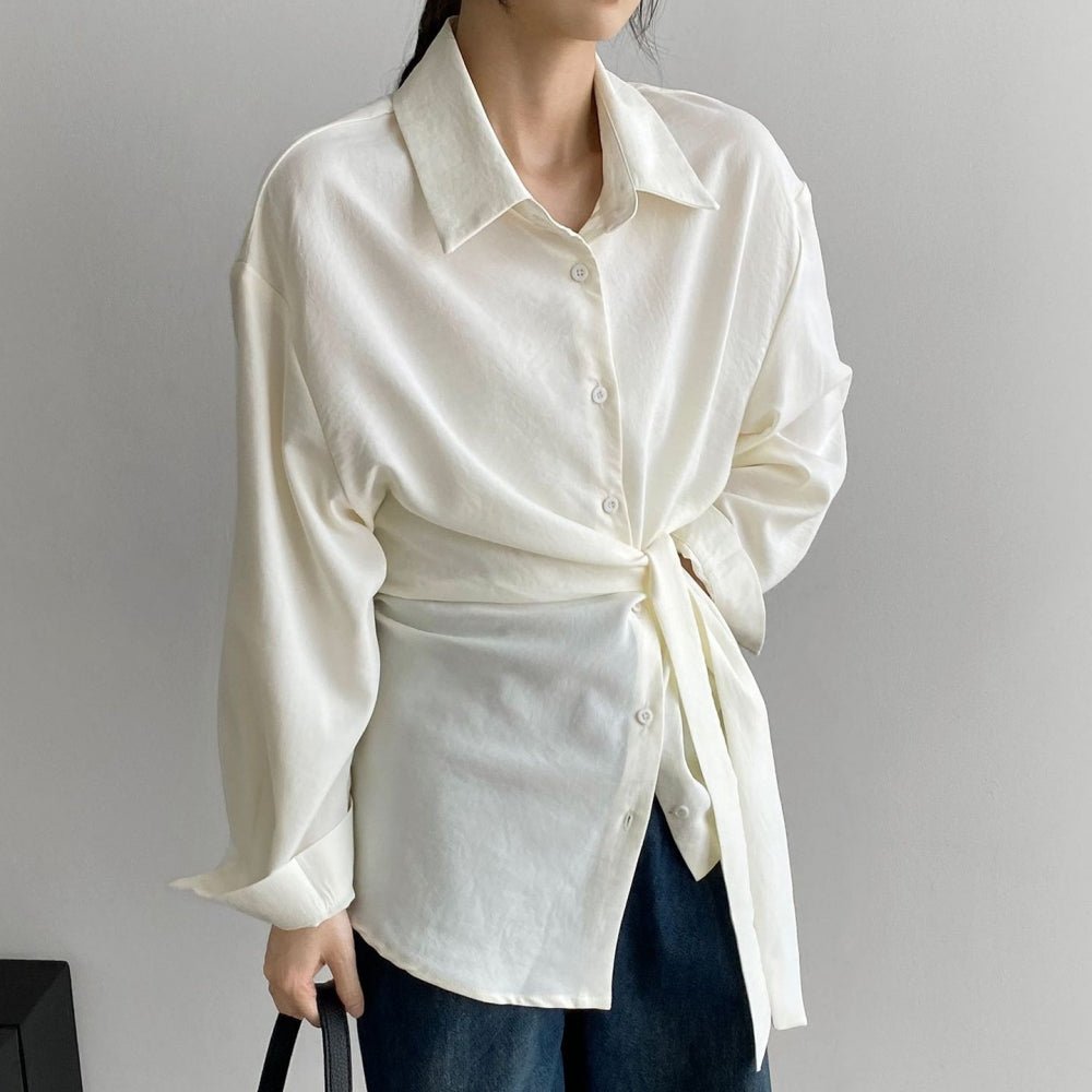 ウエスト共地ベルト付シャツブラウス｜オフィスカジュアル レディース 通販【ミレジェネ】