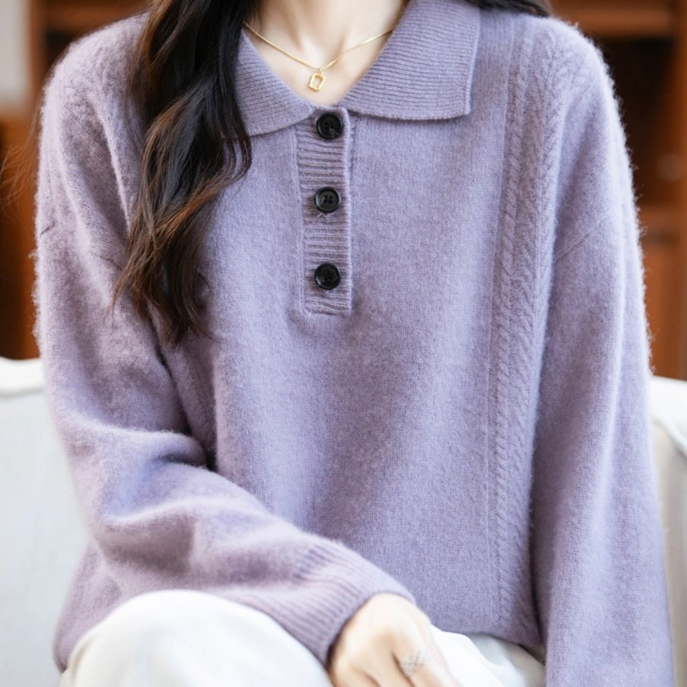 胸元ボタン襟付きニット｜オフィスカジュアル レディース 通販【ミレジェネ】