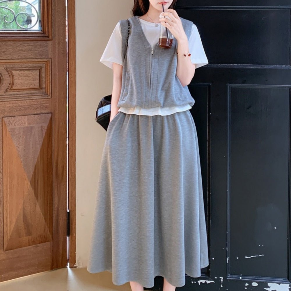 スウェットベスト・スカートセットアップ｜オフィスカジュアル