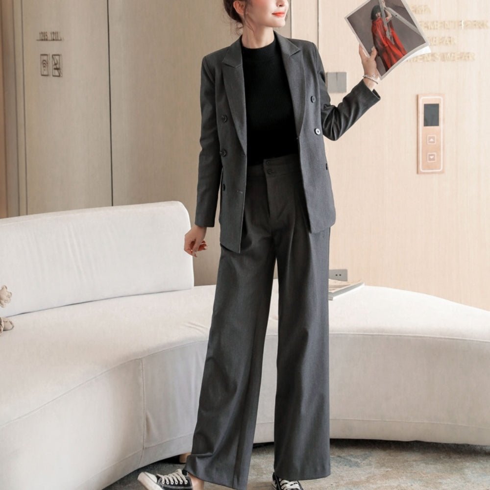 美品✨GLRセットアップ ホームスパンダブルジャケット パンツ 上38下40 ハイウエストワイドパンツ・ダブルジャケットセットアップ｜オフィス