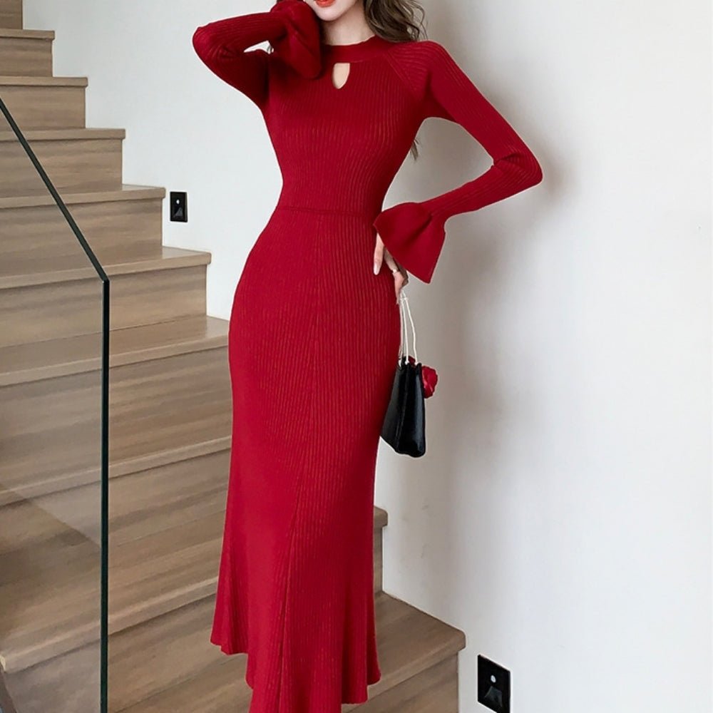 キーネックリブニットワンピース｜オフィスカジュアル レディース 通販【ミレジェネ】