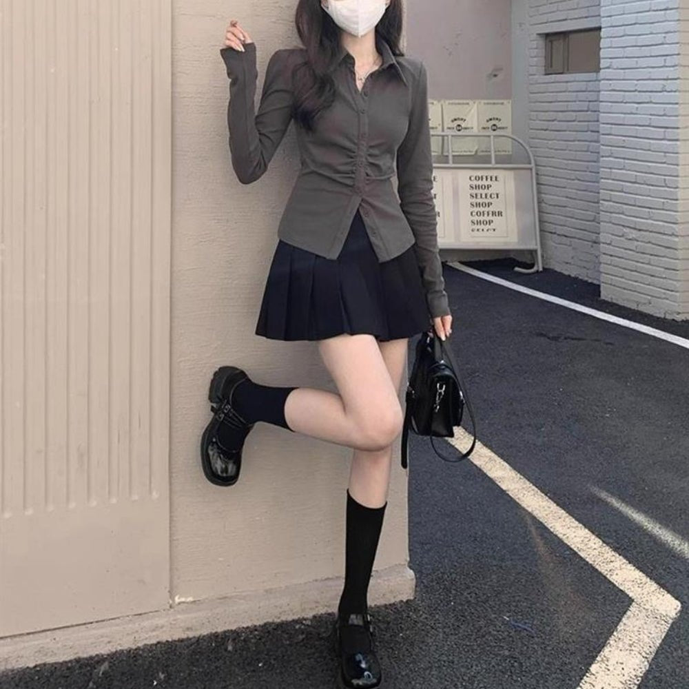 フロントギャザーシャツブラウス｜オフィスカジュアル レディース 通販【ミレジェネ】