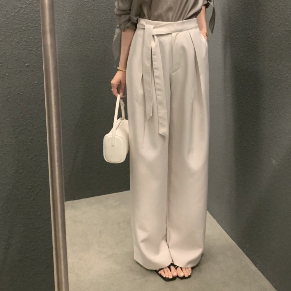 ロングベルト付きワイドストレートパンツ｜オフィスカジュアル レディース 通販【ミレジェネ】