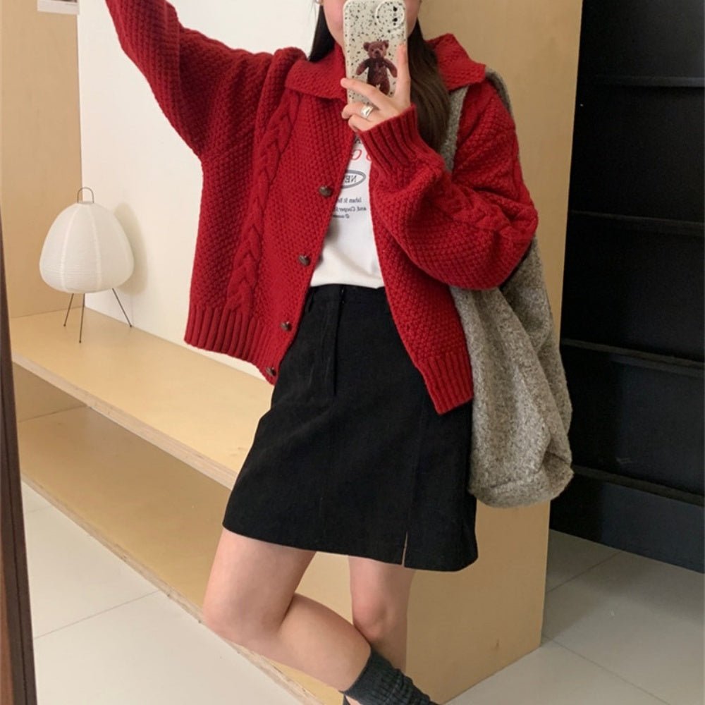 襟付きケーブルニットカーディガン｜オフィスカジュアル レディース 通販【ミレジェネ】