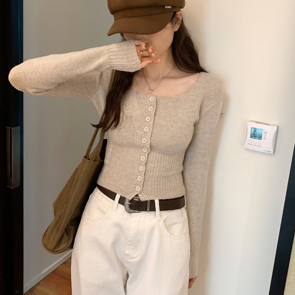 ベーシックスクエアネックカーディガン｜オフィスカジュアル レディース 通販【ミレジェネ】