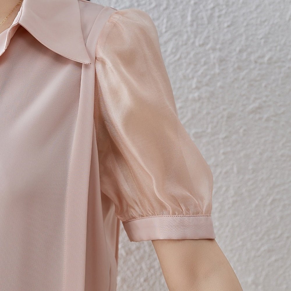 異素材切替パフスリーブブラウス｜オフィスカジュアル レディース 通販【ミレジェネ】