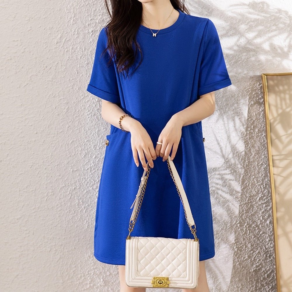 ラウンドカラー半袖ワンピース｜オフィスカジュアル レディース 通販【ミレジェネ】