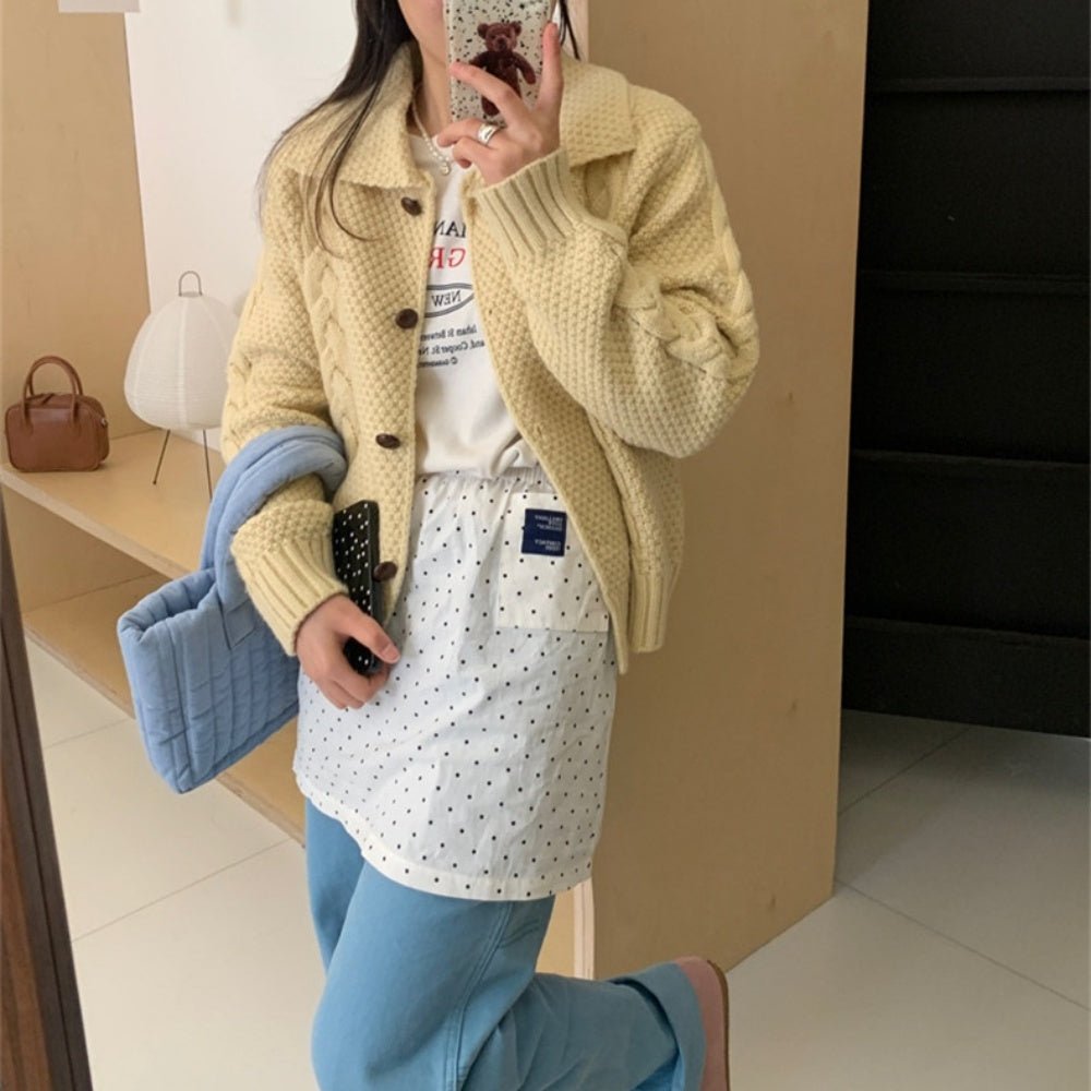 襟付きケーブルニットカーディガン｜オフィスカジュアル レディース 通販【ミレジェネ】