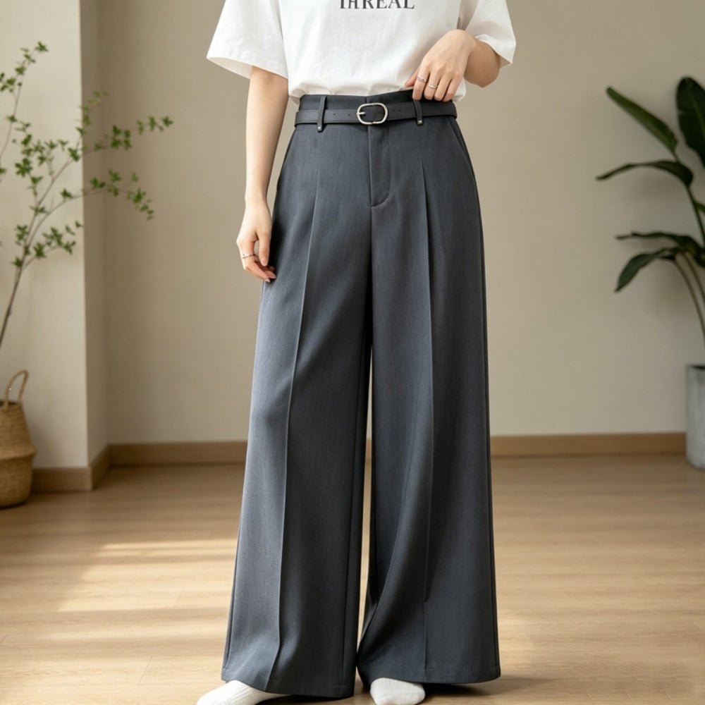 同色ベルト付ワイドストレートパンツ｜オフィスカジュアル レディース 通販【ミレジェネ】