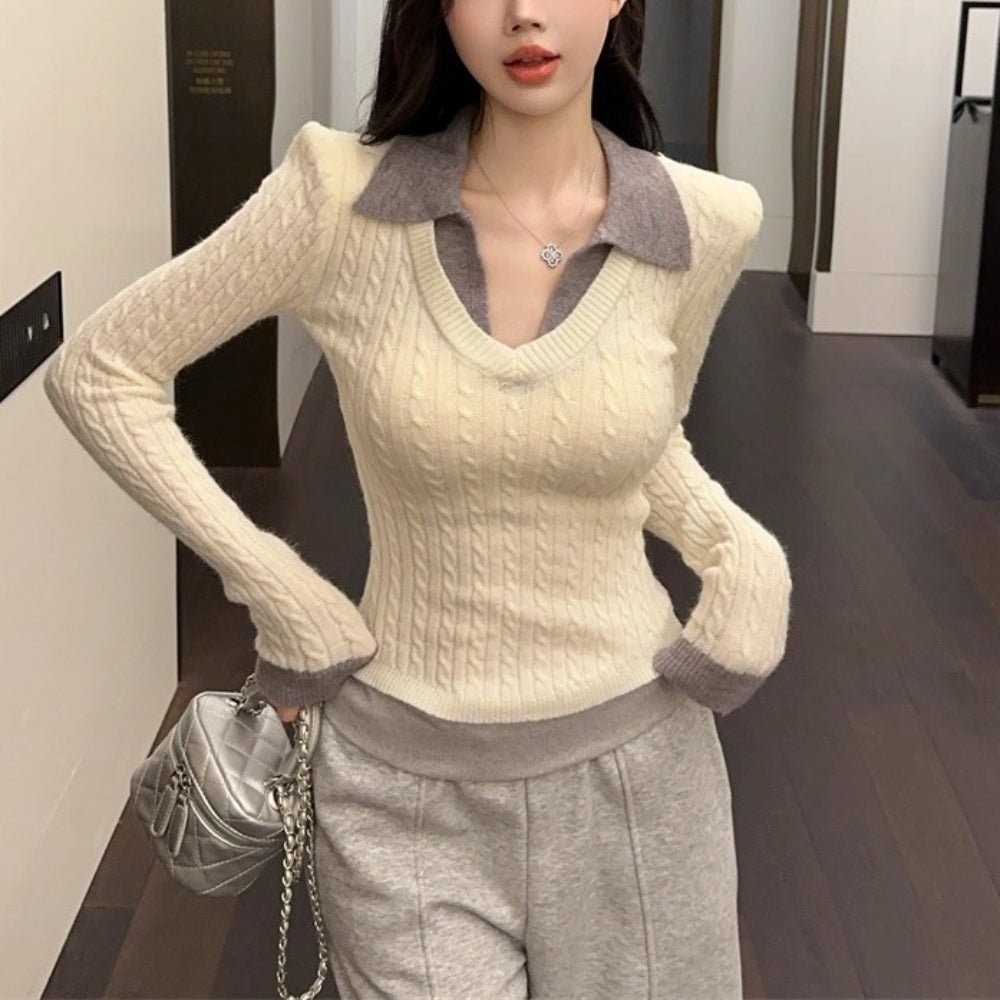 フェイクツーピースケーブルニット｜オフィスカジュアル レディース 通販【ミレジェネ】
