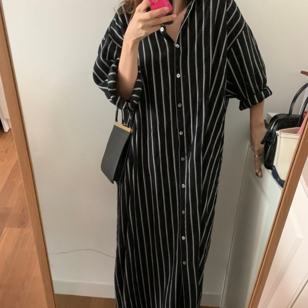 【骨格ナチュラルさんにおすすめ】ストライプロングシャツワンピース [ミレジェネ]｜オフィスカジュアル レディース 通販【ミレジェネ】