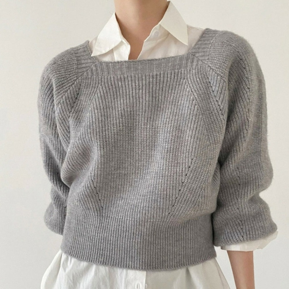 スクエアネックゆったりニットトップス｜オフィスカジュアル レディース 通販【ミレジェネ】