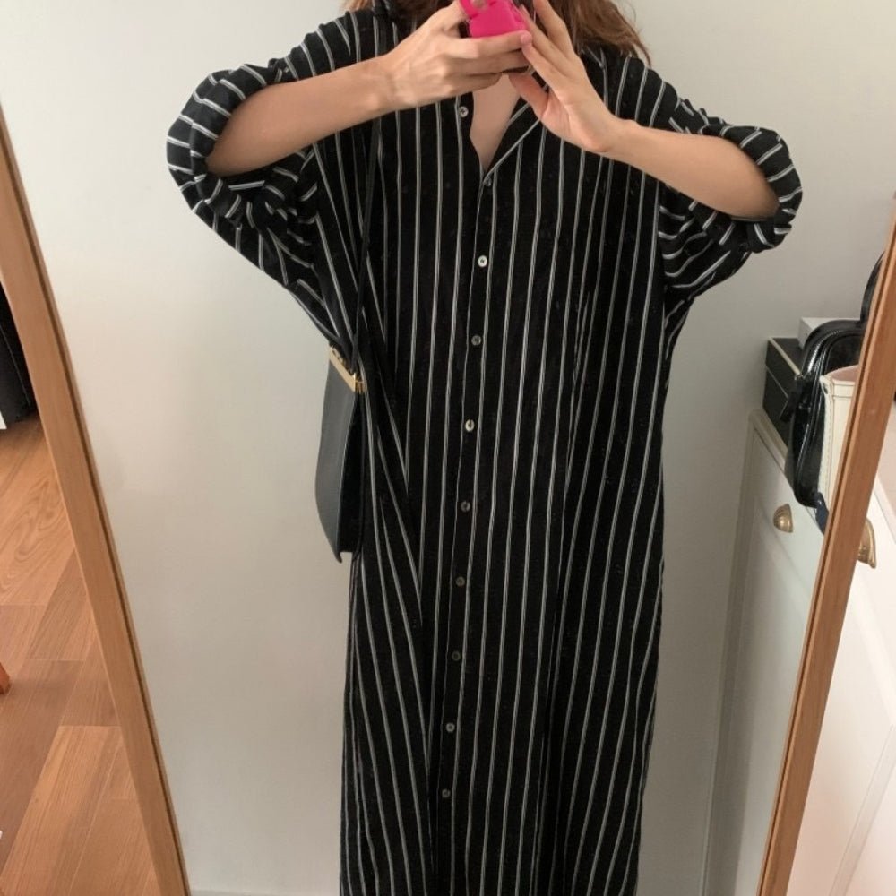 【骨格ナチュラルさんにおすすめ】ストライプロングシャツワンピース [ミレジェネ]｜オフィスカジュアル レディース 通販【ミレジェネ】